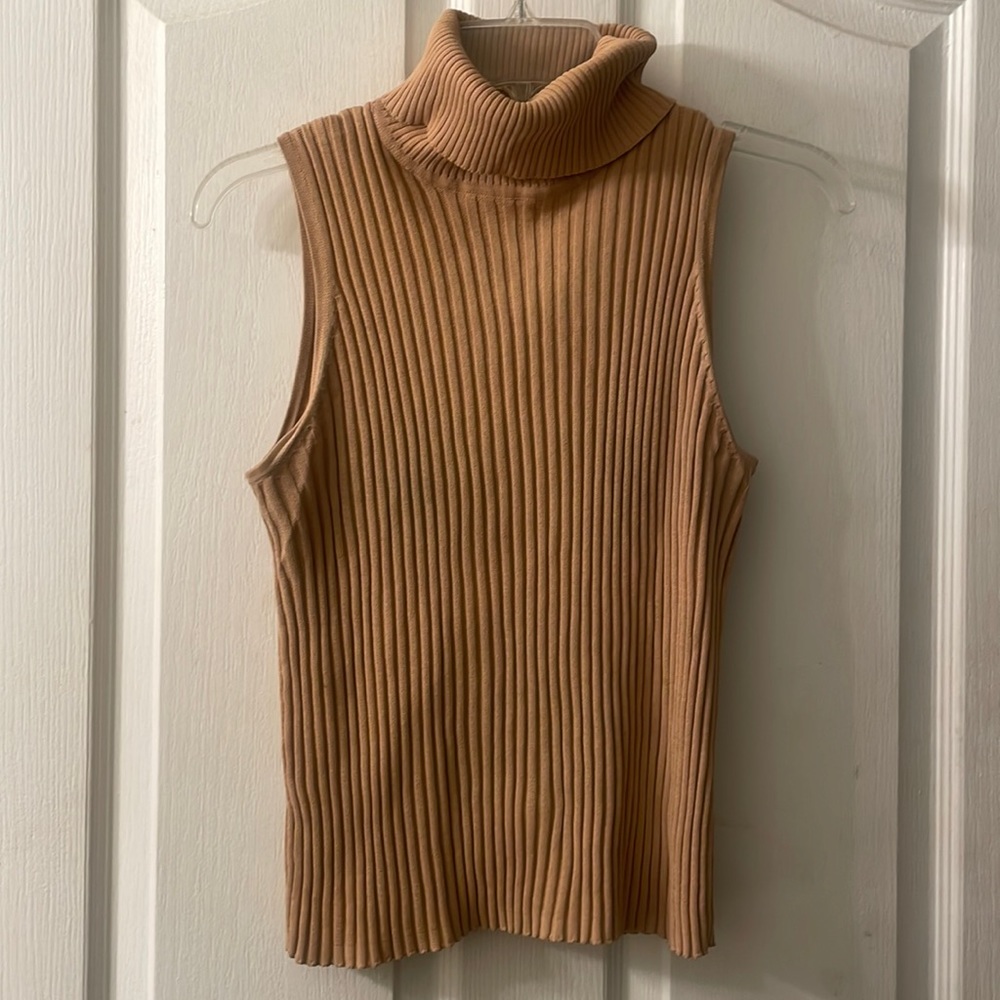 Express camel colored ribbed  sleeveless turtleneck size medium 100% cotton